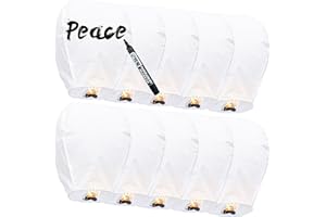 ISAGAX 10 Packs Chinese Lantern, Floating Sky Lanterns, Biodegradable Memorial Fire Resistant Paper Wishing Lanterns to Release in Sky for Parties and Festivals, Flying Fire Lanterns, White