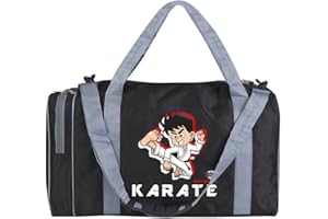 ‎BAY BAY Sporttasche für Karate Kinder mit Hauptfach und Seitenfach, 48 x 23 x 28 cm, Nylon Material mit Schultergurt, Schwarz Rot
