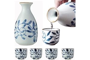 liuer Sake, Juego de Sake Japones,5pcs Sake Japones Sake Cups de Cerámica,1 Botella de Sake y 4 Sake Cups,Titulares de Licores Potería de Porcelana Saki Bebida Juego De Té Japonés (A)