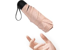 Chakipee Mini Paraguas plegable para el sol, Paraguas de Pequeño Viaje Portátil 6 Varillas con Puesto de Paraguas y 260T Negro Revestimiento, 99% de protección UV Compacto Paraguas