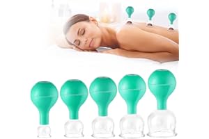 XMSZQU 5 Piezas Unidades Juego de Ventosas, Ventosas Fisioterapia con Bola de Succión, Ventosas Faciales, Ventosas Masaje, Ventosas de Vidrio, Usado para Faciales o el Cuerpo (Verde)