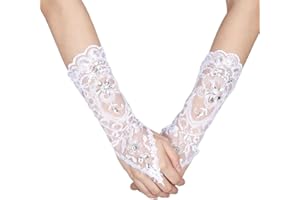 Ruiqas Retro-Stil Elfenbein Spitze Hochzeit Handschuhe Blume Braut Braut Strass Sexy Fingerlose Handschuhe Hochzeit-Beige