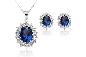 AVA COLLECTIONS Women Princess Blue Sapphire Jewellery Pendant Necklace Earrings Set for Women Princess Diana Kate Middleton's Jewellery Set