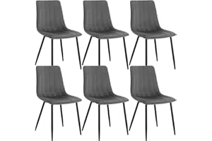 ‎KLIHOME Klihome Esszimmerstühle 6er Set, für Schlafzimmer Küche Wohnzimmer, Küchenstühle gepolstert mit Rückenlehne Metallbeinen, Sitzfläche aus Samt, Dunkelgrau