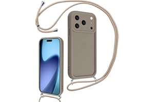 Coalbooliy Handyband für iPhone 17 Pro Hülle 6,3" mit Band Kette, Handyhülle Kameraschutz Weiches Silikon Necklace Stoßfeste Schutzhülle mit Kordel zum Umhängen Cover für Mädchen Frauen, Khaki