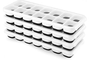 Airabc Eiswürfelform Silikon Mit Deckel 4 Pack, Platzsparend und Stapelbar Ice Cube Tray, LFGB Zertifiziert und BPA Frei Quadratische Eiswürfelschalen für Babybrei Cocktail Whiskey Kaffee