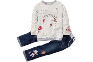 BONFOR Conjuntos de Ropa Niña Otoño Invierno Anime Moderna, 1-5 años Bebe Camisetas Estampados de Dibujo Animados y Pantalones Vaqueros