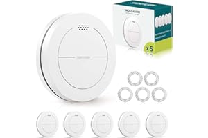 Safeliveo Rauchmelder 5er Set ohne Blinkende LED, mit 10 Jahre Batterie, Mute Funktion, 85 dB Photoelektrischer Rauchmelder m
