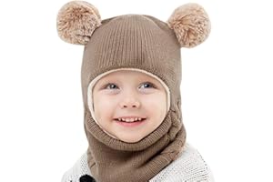 Qersh Kinder Mütze Mädchen Junge Winter Wintermütze mit 2 Bommel Warme Strickmütze Mädchen Dicke Kindermützen Winddicht Kälteschutz Mütze für Baby Kinder Mütze Skimütze Kinder Baby Schalmütze Winter