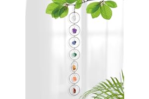 RJINGSHI Naturale pietra di cristallo grezzo 7 Chakra Wall Decor Guarigione Cristallo Gemstone Outdoor Indoor Finestra rotonda appeso Decorazione casa (colore argento)