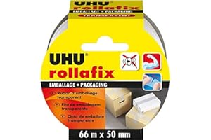 UHU Rollafix - Ruban adhésif d'emballage transparent, 66m x 50 mm