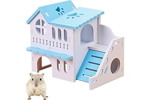 chenyayun Hamster House Small Animal Hideout House with Cartoon Double Layer Residence Small Platform Ladder for Hamsters and Gerbils