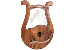 Gdfnmogo Harpe lyre 19 cordes métalliques en acajou avec clé d'accordage et cordes de rechange (grande roue)