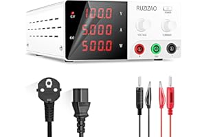 RUZIZAO Alimentatore da Banco 100V 5A 500W Alta Potenza Alimentatore da Laboratorio Regolabile Professionale Alimentatore DC con Display a LED a 4 Cifre Precisione e Uscita Stabile (Potenziometri)