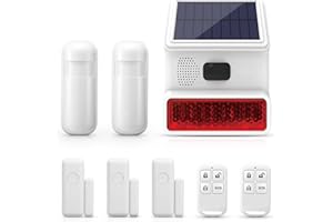 CLOUREE Alarma con Sirena Solar para Exteriores, Impermeable, 433 MHz, Sistema de intrusión con Sensor de Movimiento PIR, Sensor de Puerta/Ventana, Mando a Distancia (Kit de 8 Unidades)