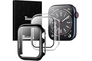 TOCOL 2 Pièces Coque pour Apple Watch SE 3/2 / 1 Série 6/5 / 4 44mm, Intégrée Protection Ecran Verre Trempé Couverture Complète, Sensible Toucher, Anti-Bulle, Antichoc, Clair/Noir
