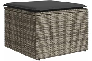 vidaXL Gartenhocker mit Kissen, Gartenstuhl mit abnehmbarem waschbarem Bezug, Hocker mit Stahlrahmen, Sitzhocker Terrassenhocker, Grau Poly Rattan
