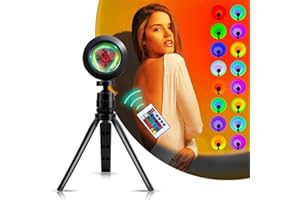 SERDA-RUN Lampa Sunset, 16 kolorów, lampa z tripodem, projektor LED RGB, lampa projekcyjna USB, obracana o 180° z pilotem zdalnego sterowania na podczerwień, do oświetlenia selfie, pokoju, na imprezę, dekoracja