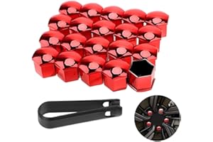 KOMUNJ 20 cubiertas hexagonales para tuercas de neumáticos, 17 mm, 17 mm, tapas de pernos de rueda, tapas universales para tuercas, con herramienta de extracción, color rojo