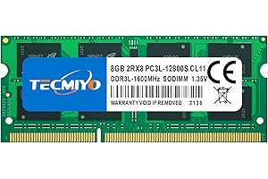 TECMIYO 8GB 2RX8 PC3L-12800S DDR3 1600MHZ SODIMM PC3 12800 1.5/1.35V CL11 204Pin 2RX8 Dual Rank Non-ECC Unbuffered Laptop RAM para Apple MacBook Pro iMac Mac Mini