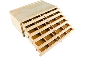 RATSTONE 6 Cassetti Scatola Portaoggetti Per Artisti 40x25x15cm,Con 4 Cassetti,Portatile,Scatola Di Immagazzinamento Per l'Arte In Legno Di Faggio Premium,Per Pastelli,Matite,Pennelli,Timbri