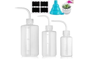 Nadisean 3Pcs Wash Bottle 500ml 150ml 250ml, Plastic Lab Wash Bottles, Tattoo Wash Bottles with Scale Labels, Squeeze Bottle No Spill Bend Mouth Watering Cans for Eyelash Cleaning, Plant Watering