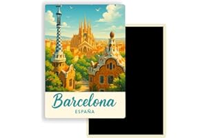 FITYO Magnet Frigo Ville Touristique d'europe – 78 Modèles au Choix – Souvenirs Vacances – Aimant Réfrigérateur – Cadeau Original – Rectangle - 1 Unité (Barcelone, Espagne​)