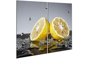 DECORWELT CTC-Trade |Herdabdeckplatten Set 2x30x52 cm Ceranfeld Abdeckung Glas Spritzschutz Abdeckplatte Glasplatte Herd Ceranfeldabdeckung Gelb Zitrone