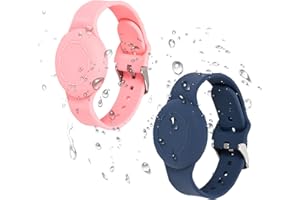 DZPUHUOJZ 2 Pack Adjustable Silicone Air Tag Bracelets for Kids, Waterproof Lightweight Hidden Wristbands GPS Tracker Holders, Compatible with Apple AirTag Watch Band for Child (Pink & Blue)