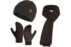 YULOONG Winter Beanie Mütze Schal Touchscreen Fahrhandschuhe für Herren Damen Rippstrick 3 in 1 Set