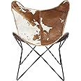 Orbit Art Gallery Handcrafted Leather Butterfly Chair with Original Hide Indian Bkf Cowhide Cover Leather Cover Relaxing Chair with Free Wallet (Full Chair with Black Leg)