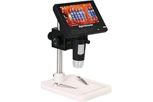 Microscopio digital, KKnoon 1000X 4.3" Pantalla LCD 720P Lupa digital LED portátil con 8 microscopios de soporte de metal con luz LED ajustable para laboratorio de niños y adultos