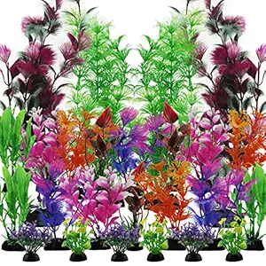 PietyPet 25 Pack Aquarium Plants Colorful Artificial Aquatic Plants Lifelike Decor Fish Tank Plants Aquarium Decorations for Household and Office Aquarium Simulation, Small to Large ( 6 to 30cm )