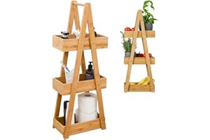 DuneDesign 100% Bamboo Bath Caddy with 3 Trays - 30x18x80 Wooden Storage Shelf - Bathroom Kitchen