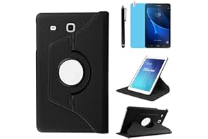 R.SHENGTE Étui Housse Coque pour Samsung Galaxy Tab A 7.0 Pouces 2016 (SM-T280 SM-T285) - 360 degrés Rotation Full Protection Kickstand Case Cover,avec Un Stylo,Écran Film (Black)