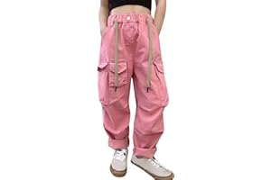 Vuncio Pantalon Jambe Large Enfant Fille 3-14 Ans Hiver Printemps Pantalon Cargo Adolescente Fille Taille Elastique Ample Chic Pas Cher Confortable Streetwear Casual Jogging