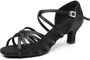 Rosefinch Zapatos de Baile Latino para Mujer, Zapatos de actuación de práctica de Baile de Salsa para Fiesta de salón,5/7cm tacón