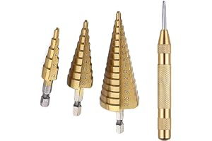 Cochanvie 3Pcs High-Speed Steel Step Drill Bit Set with Automatic Spring Loaded Center Punch, 4-12mm/4-20mm/4-32mm Drill Bits Set for Sheet Metal Hole Drilling