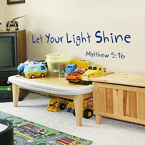 Let Your Light Shine Wall Decal, Childrens or Playroom Decor Vinyl Wall Lettering Art Decal - Nursery and Kids Wall Decal - Matthew 5:16 (46x10 Teal) by WallPlaza