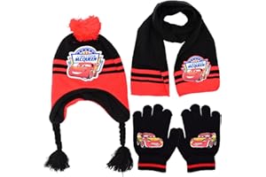 KSOPSDEY SpiderMan Mickey Mcqueen Invernali Sciarpa Set 3PCS Cappello Invernale Sciarpa Guanti Cappello a Maglia Con Adorabile Pompon Soffice, Set per Bambini per Regali Invernali Delle Ragazze