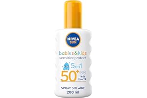 NIVEA SUN Kids Spray solaire Protect & Play Sensitive FPS 50+ (1x200 ml), protection solaire sans parfum & ultra résistante à