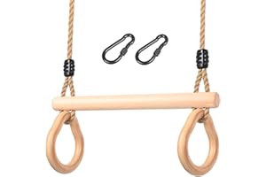 ‎LYNDWIN Trapez Schaukel, Trapez Schaukel Outdoor mit Turnringen Multifunktions Schaukel Trapez Kinder mit Verstellbarem Hanfseil Kinderschaukel Turngeräte für Kinder Indoor Outdoor