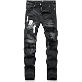 Men's Jeans Y2K Slim Fit Stretch Trousers with Ripped and Embroidery Ripped Destroyed Jeans in Hip Hop Cowboy Style Regular Straight Fit Fashionable and Versatile for Streetwear