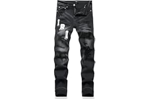 Kdtoll Jeans Uomo Slim Fit Strappati - Pantaloni in Denim Elasticizzato con Ricamo per Look Casual e Streetwear, Perfetti per Ogni Stagione