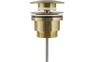VALAZ Tapón Universal Apta para Lavabo y bidé con y sin rebosadero en Dorado Cepillado válvula para desagüe Click Clack, Pop-Up