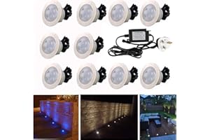 CHNXU 60mm Large Colour Changing Decking Lights Outdoor Low Voltage 12v IP67 Waterproof Deck Lighting Kits Pack of 10 (RGB)