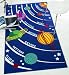 Planets Blue childrens rug. Space, Universe design. Large size 100 x 190cm Anti slip on hard floor. UK MAINLAND POSTAGE ONLY