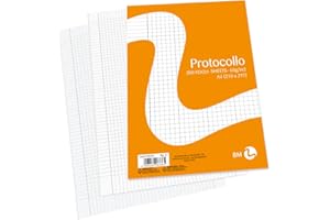 BM BeMore - Carta Protocollo A4 (21cm x 29,7cm), 0108336 - Rigatura Q, Quadretti 5mm con Margini - Carta 60 g/mq - Blister di Carta Protocollo da 200 Fogli