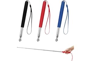 Chudian 3 Pack Teaching Pointer Stick, Retractable Pointer Stick Telescopic Teacher Pointer Stick with Lanyard, Extendable Stick for Classroom Office (Red, Blue, Black)