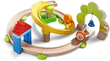 Haba 300439 - Kugelbahn Kullerbü - Kringelbahn, Holzkugelbahn mit vielen Kurven und Glöckchentor, Spielzeug ab 2 Jahren